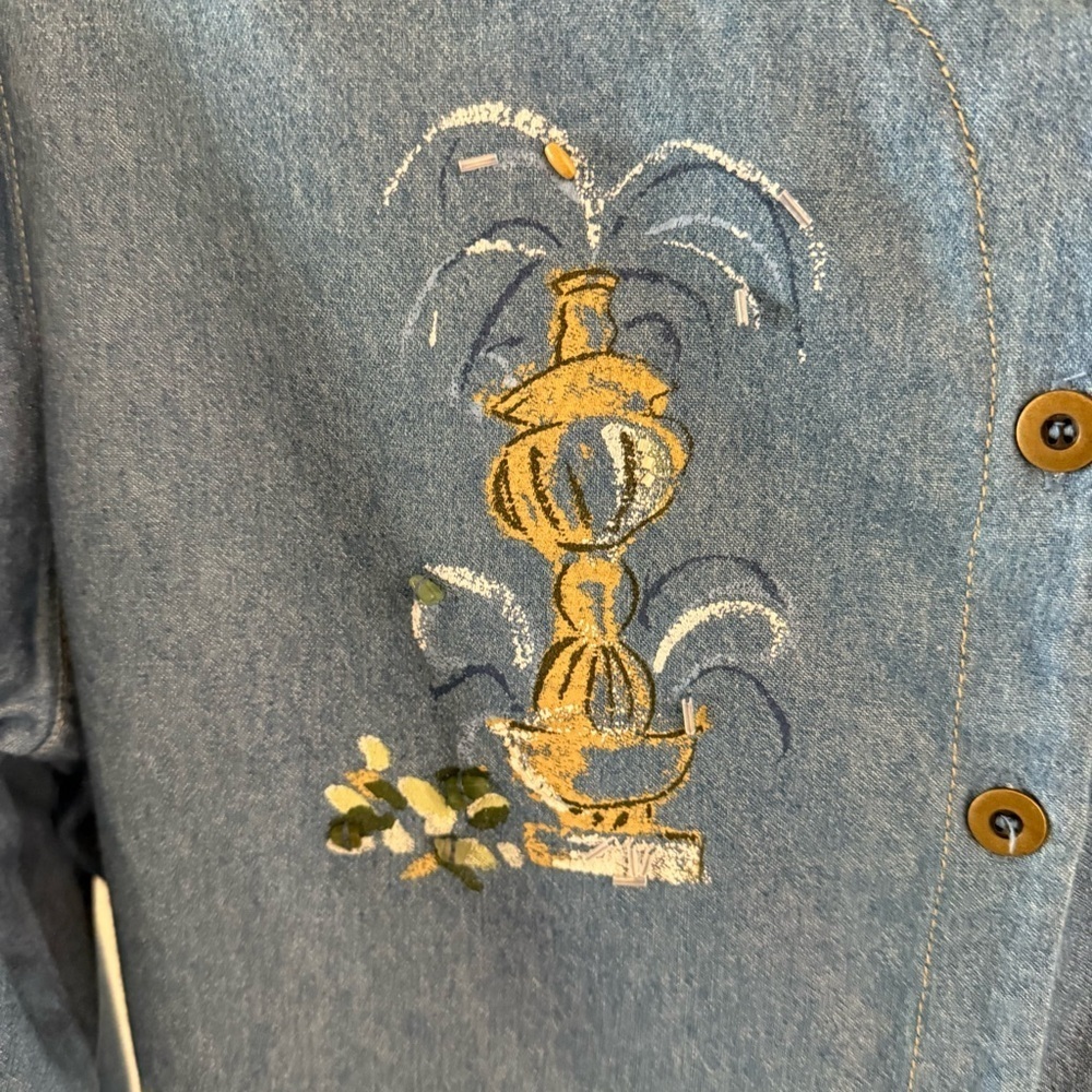 Vintage Koret Denim Shirt Embroidery Art to Wear Embellished Beads Size Large - Picture 6 of 15